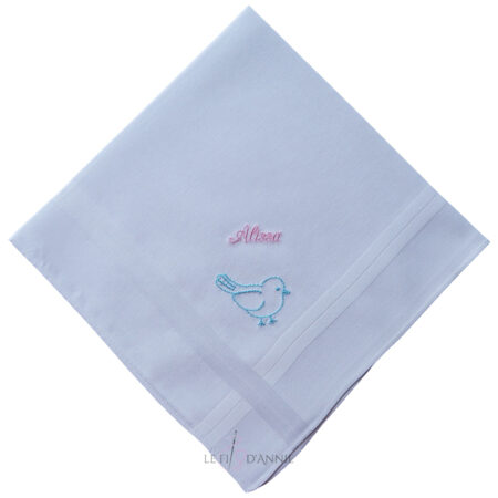 Mouchoir en tissu avec un prénom et un oiseau