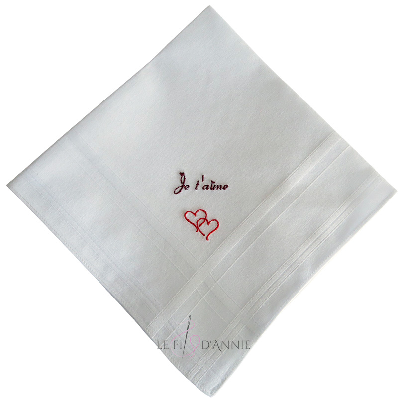 Mouchoir Brodé Coton Blanc - Motif Mandala Bleu Dentelle - 25x25 Cm - Réutilisable Et Lavable
