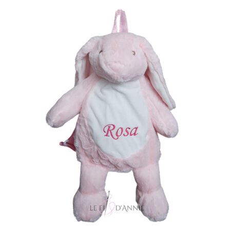 Peluche lapin rose - Sac à dos pour enfant avec prénom