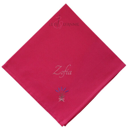 Serviette de table en tissu avec prénom et bouquet de lavande