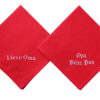 Serviettes de table en tissu rouge avec un petit message