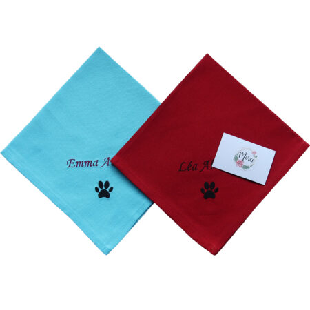 Serviettes de table avec prénom et patte d'animal