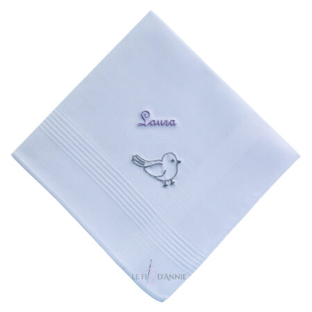 Mouchoir en tissu brodé avec un oiseau