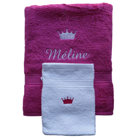 Linge de toilette couronne de princesse fushia