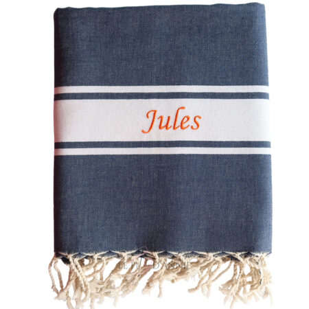 Serviette de plage bleu marine avec prénom