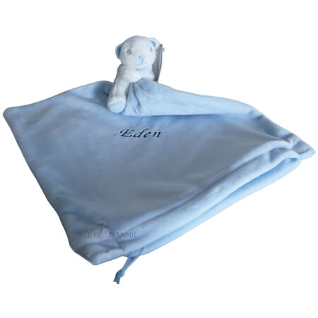 Doudou plat ours bleu avec prénom