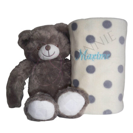 Plaid bébé avec un prénom et un ours en peluche